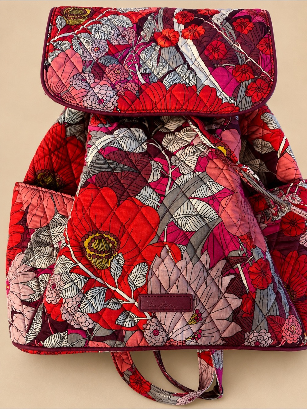 Rare Vera Bradley Bohemian Blooms Quilted Flap Drawstring Backpack